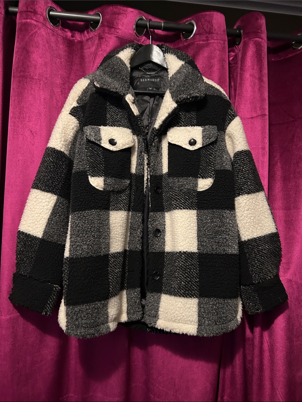 Bernardo Black and White Buffalo Check Sherpa Jacket